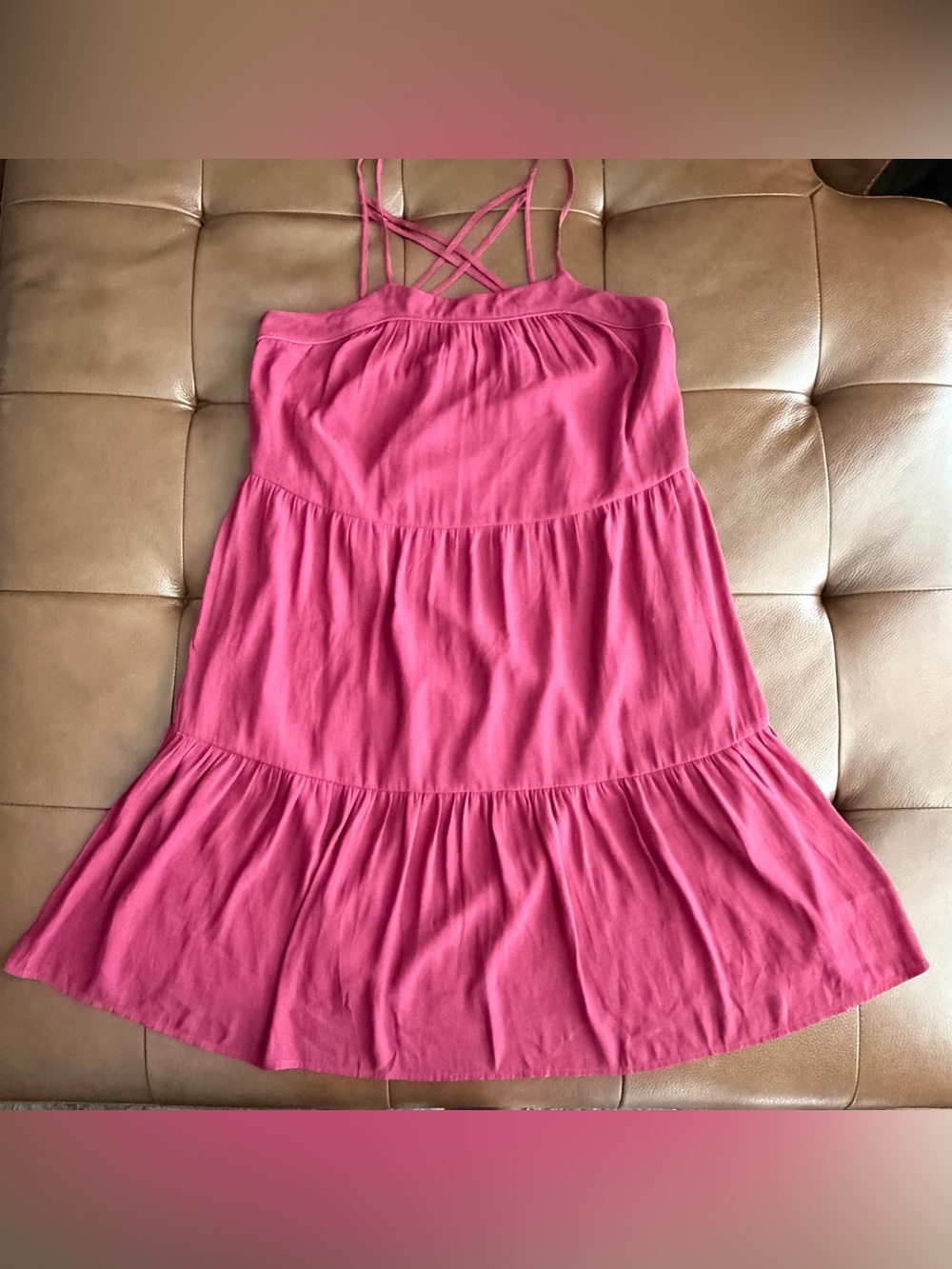 LOFT Wine Tiered Dress with Crisscross Tassels